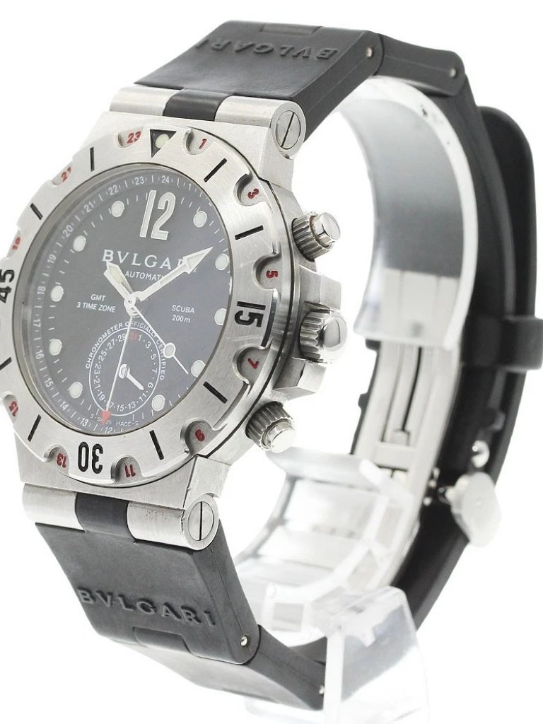Bvlgari Diagono Scuba Sd38sgmt Gmt Date Black Dial Automatic Mens Watch965436